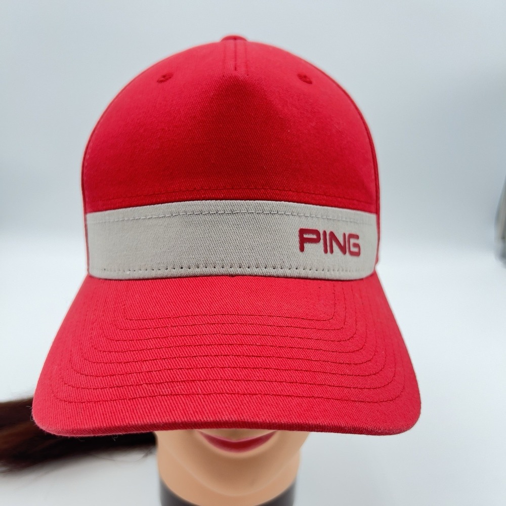PING Red Adjustable Golf Hat Cap White Stripe Performance One Size Adult